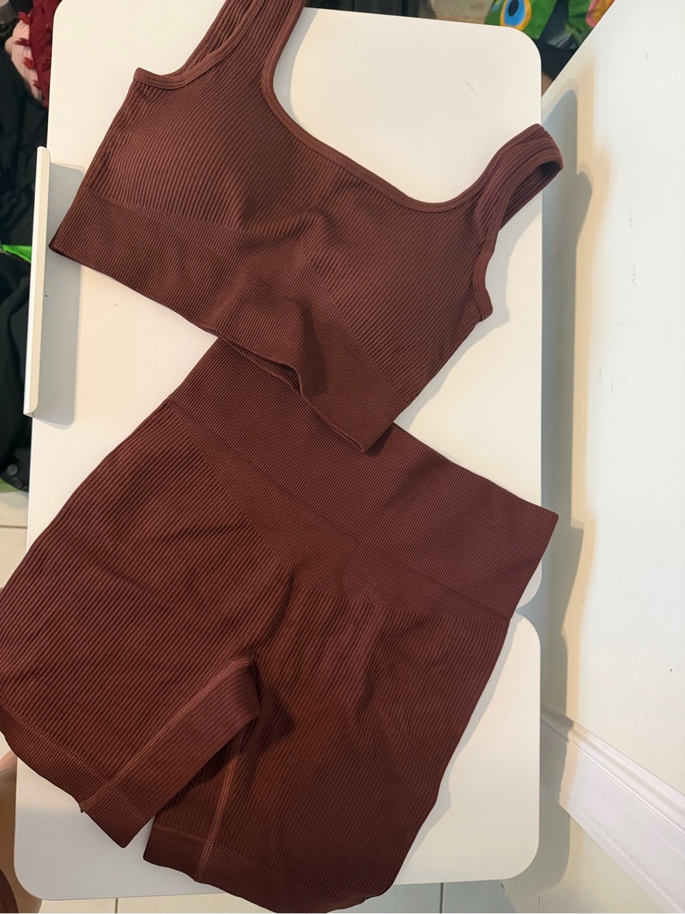 Ribbed High-Waist Skirt in Deep Brown